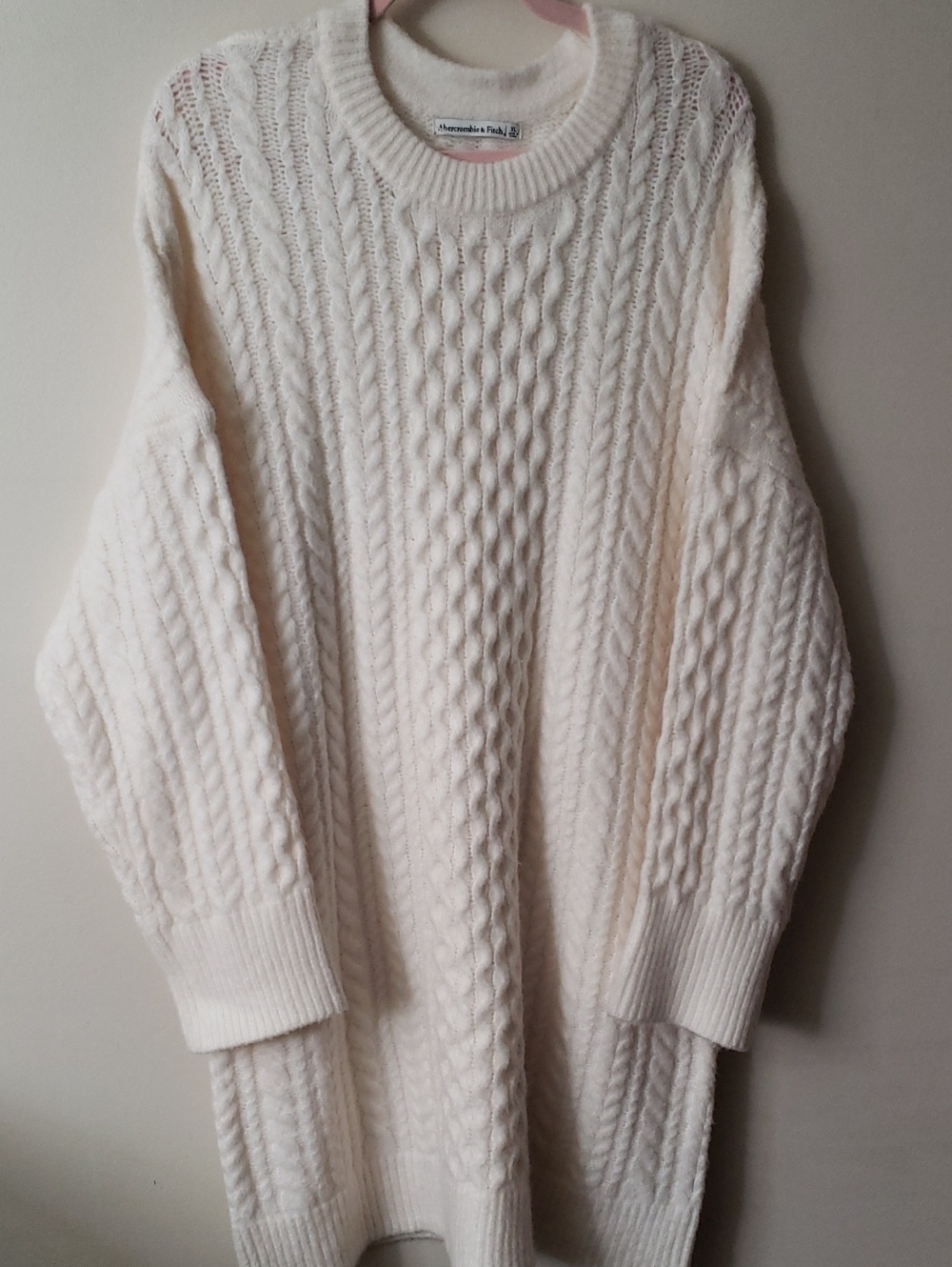 Abercrombie & Fitch Cream Cable-Knit Crewneck Sweater Dress